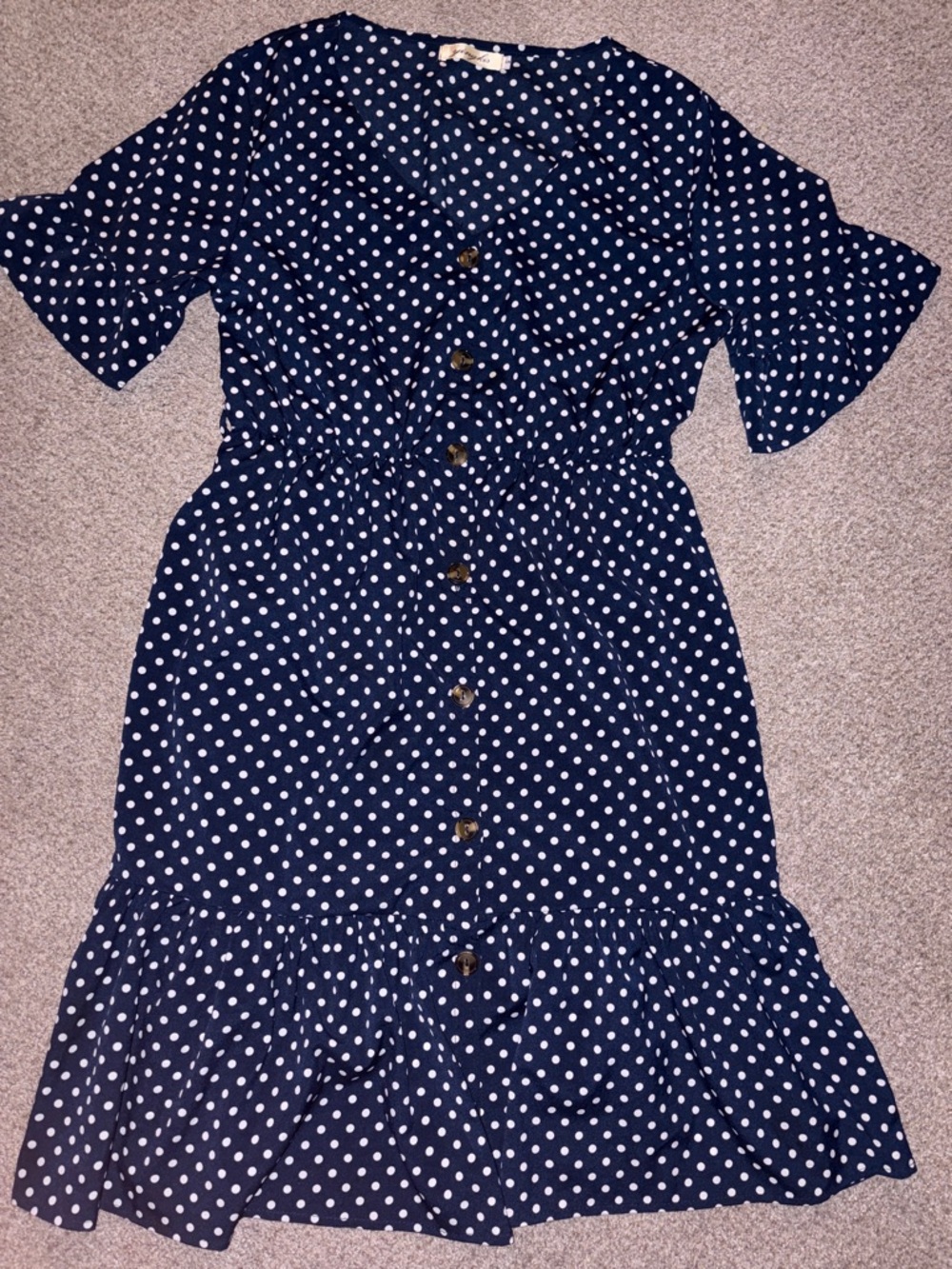 Navy Polka Dot Button-Front Midi Dress